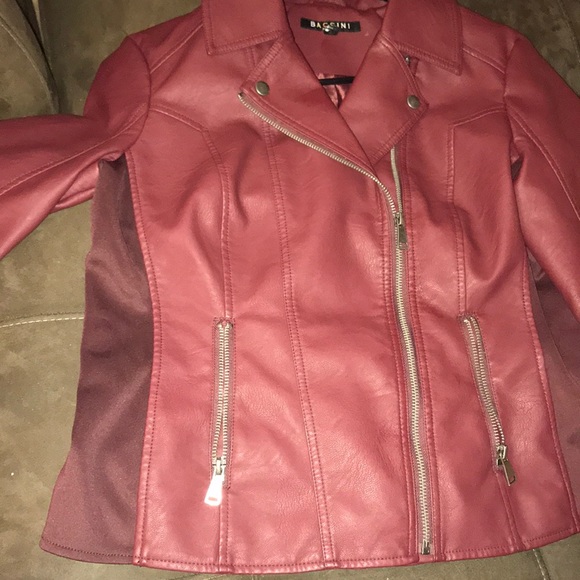 Baccini Cranberry Red Vegan leather Motto Jacket - Picture 4 of 5